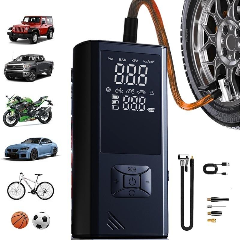Portable Wireless Car Tire Inflator Suitable For Cars, Motorcycles, Bicycles, And Sports Balls Features Digital Pressure