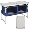 4ft Aluminum Folding Camping Table With 2 Large Storage Compartments, Portable Outdoor Picnic BBQ Buffet Serving Table
