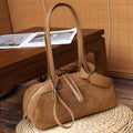 Niche Matte Cowhide Bowling Bag For Women - New Large Capacity Boston Genuine Leather Handbag, Shoulder And Underarm Bag