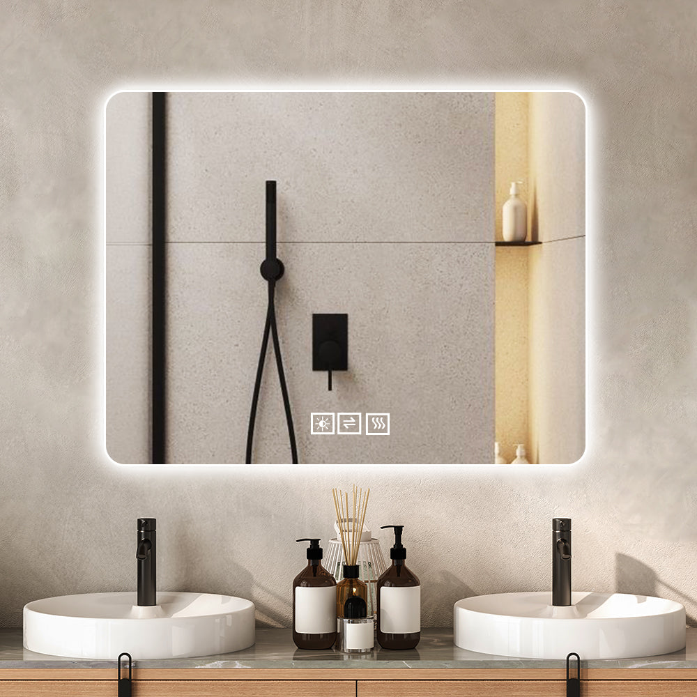 28x36 Inch Bathroom Mirror With Led Lights Front And Backlit, Anti-Fog Lighted Vanity Mirrors For Wall Mounted, 3 Colors And 5 Level Dimmabl