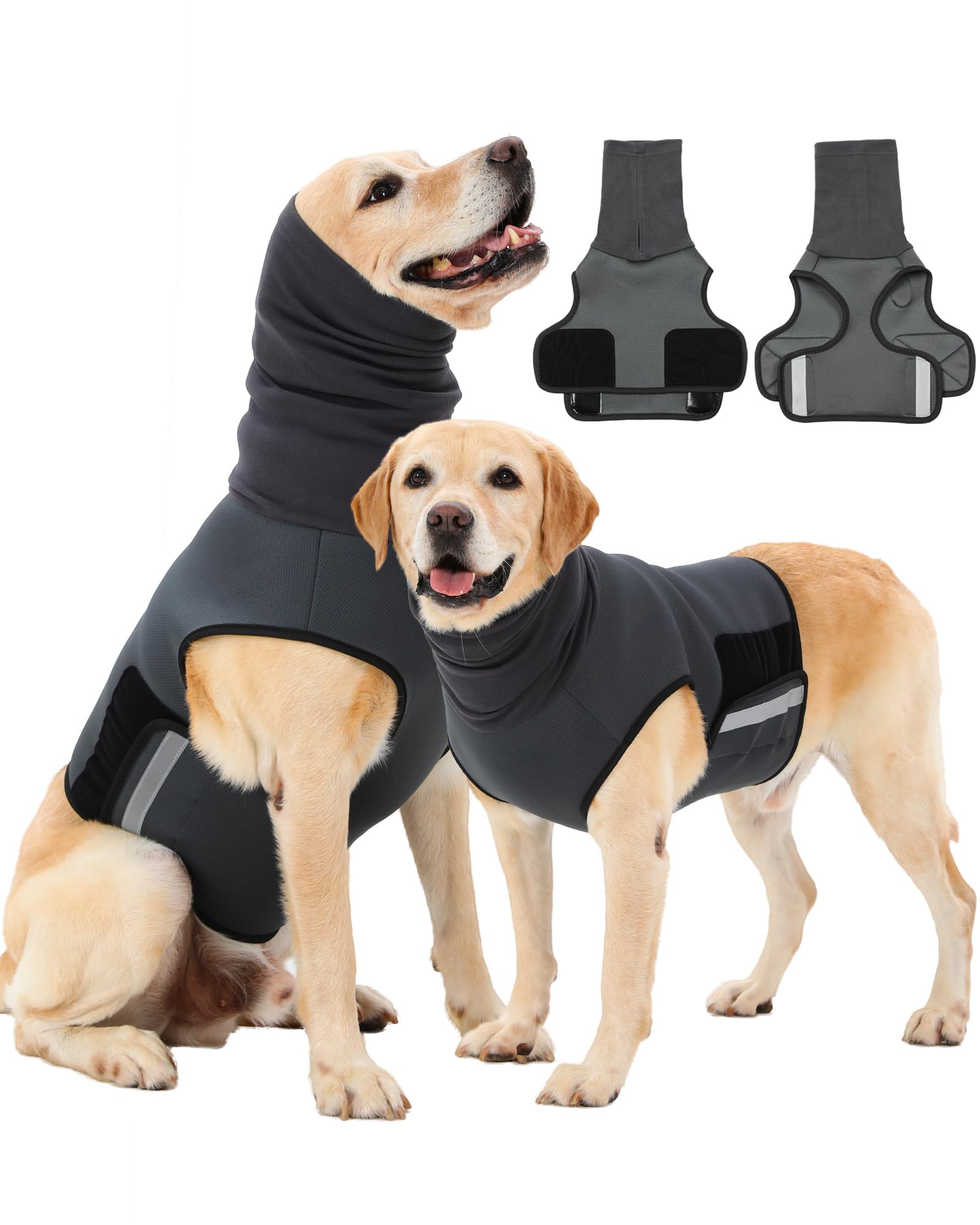 Dog Anxiety Vest With Hood, Skin-Friendly Thunder Jacket For Dogs, All-in-One Shorter Back Length Calming Shirt For Thunder, Fireworks, Sepa