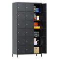 Lockers For Employees, 18 Doors Metal Storage Locker With Card Slot And Ventilation Holes For Office Home School Gym Garage, Black, Assembly