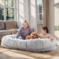 Human Dog Bed - 63 In X 31.4 In X 9.5 In Washable Faux Fur Lounger For Adults & Pets, Cushion With Orthopedic Support, Includes Pillow & Bla