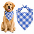 Blue & White Plaid Dog Bandana 1 Pack, Soft Cotton Blend Square Pet Scarf For Medium Dogs, Lightweight Breathable Kerchi
