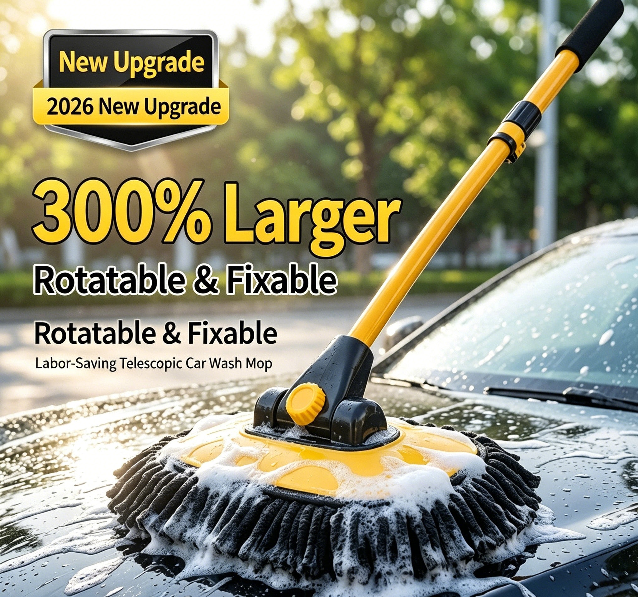 Telescopic Car Wash Mop, 3-Section Extendable Chenille Soft Bristle Cleaning Brush For Vehicle Washing