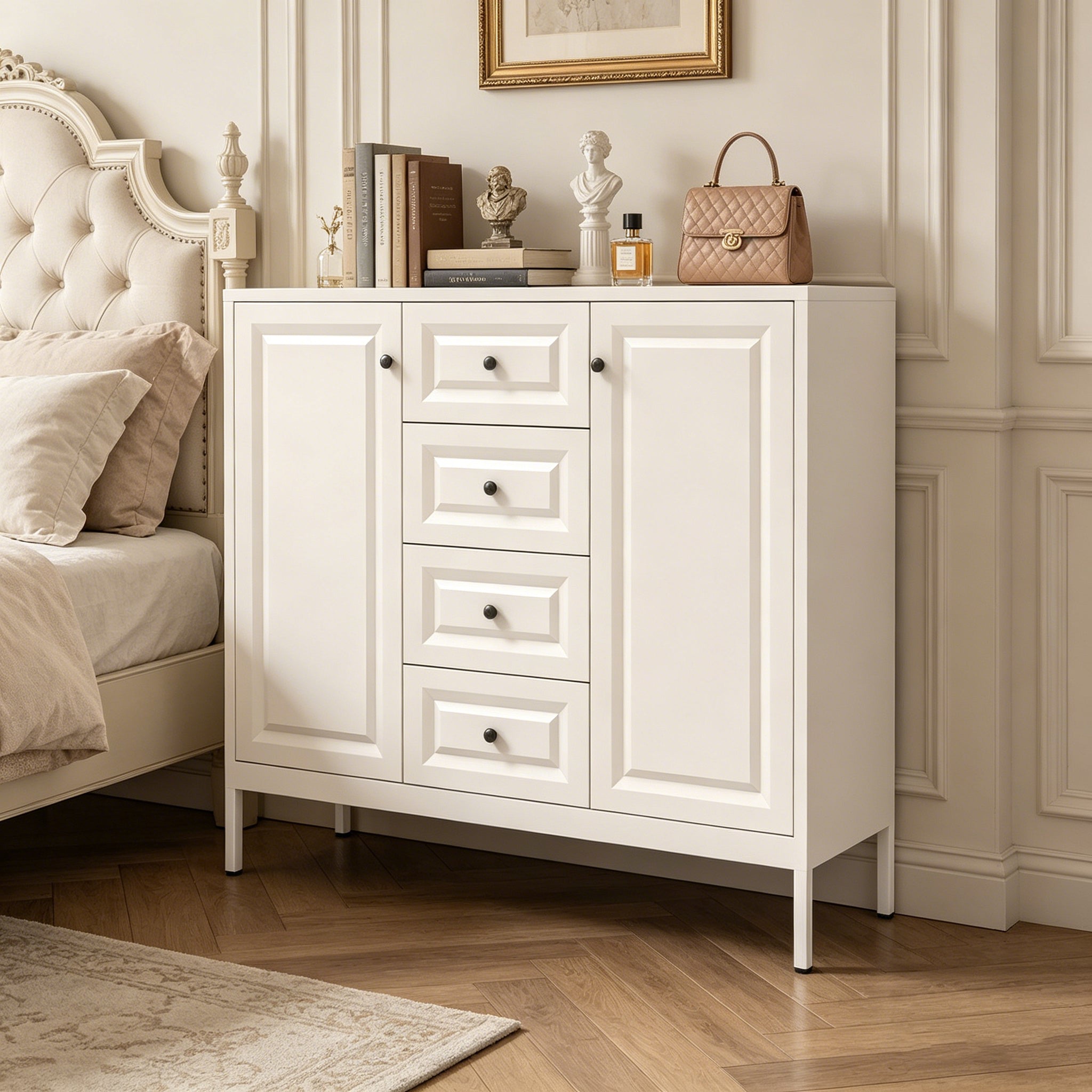 40.16'' Storage Sideboard Buffet Cabinet, Freestanding Accent Cabinet With 4 Drawers & 2 Doors, Adjustable Shelves Console Cabinet For Livin