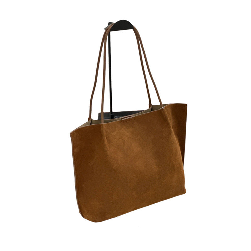 Custom Autumn-Winter Simple Matte Leather Tote Bag, Large Capacity Genuine Leather Women's Bag, Commuter Handbag With Sh