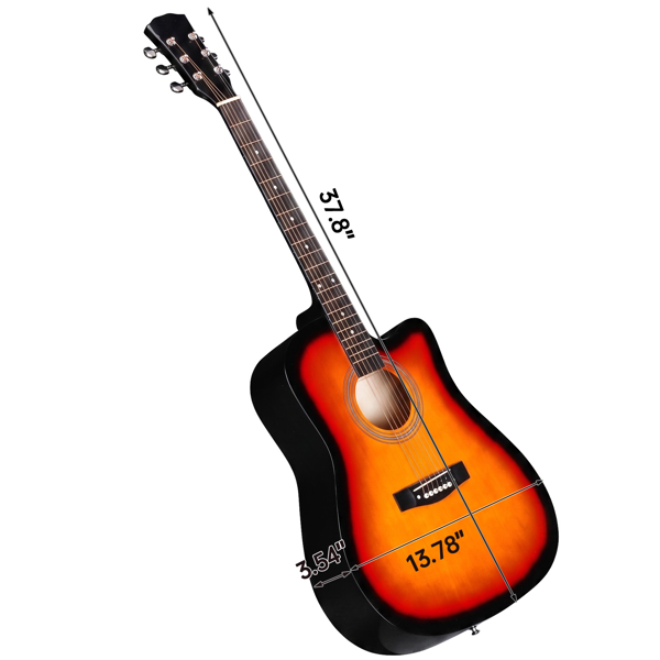 Sunset Color 41-inch Dreadnought Barrel-shaped Cutaway Acoustic Guitar With Pick, Strings, Capo, Gig Bag, Tuner, Wrench Tool, And Shoulder S