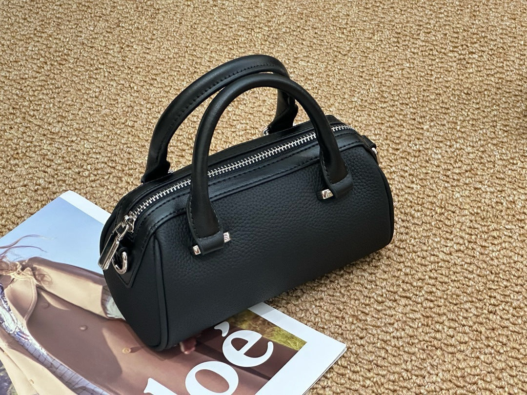 Cross-border Top-grain Leather Boston Pillow Bag, Single-shoulder, Crossbody Small Bag, Versatile Genuine Leather Women'