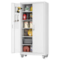 Aobabo Metal Storage Cabinet With Wheels, Steel Locking Cabinet With Pegboard Doors, Garage Cabinet For Office Pantry, 5 Adjustable Shelves