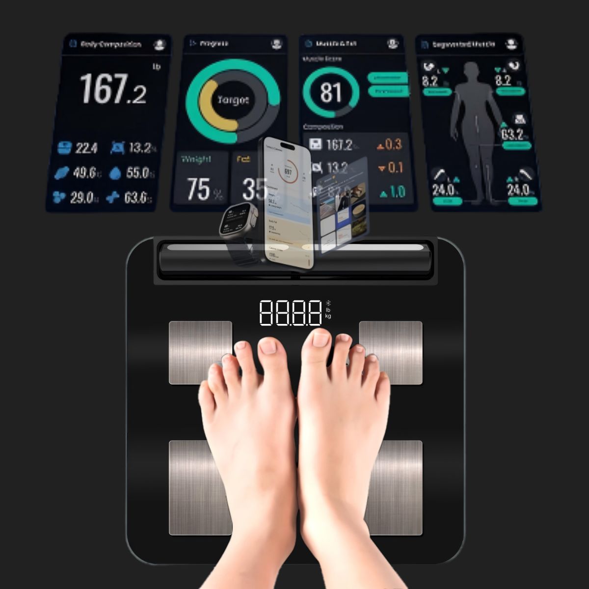 Smart Scale For Body Weight, Body Pod Scale, 8-Electrode Body Composition Scale With BMI, Body Fat, Muscle Mass, Digital