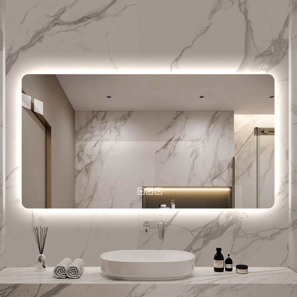 48x24in LED Bathroom Mirror, Corrosion-resistant, Three-color Dimmable, Backlit Mirror With One-touch Demist Function