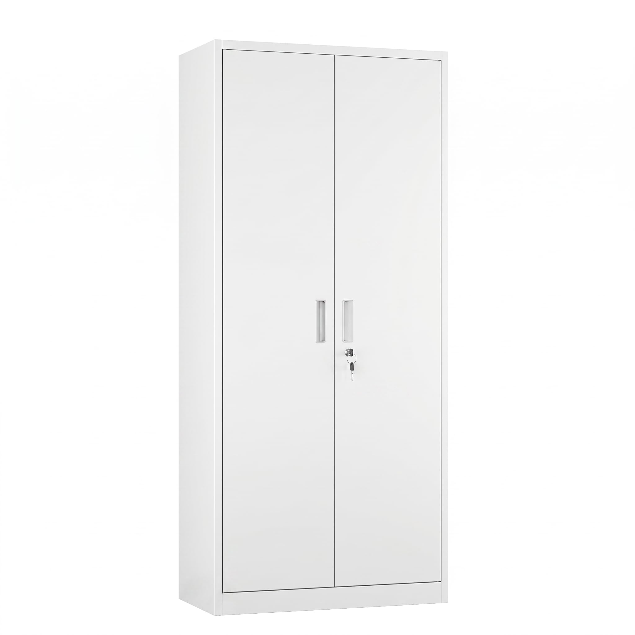 Metal Garage Storage Cabinet, Lockable Steel Storage Cabinet With 4 Adjustable Shelves For Garage, Office, Home, Assembly Required, White