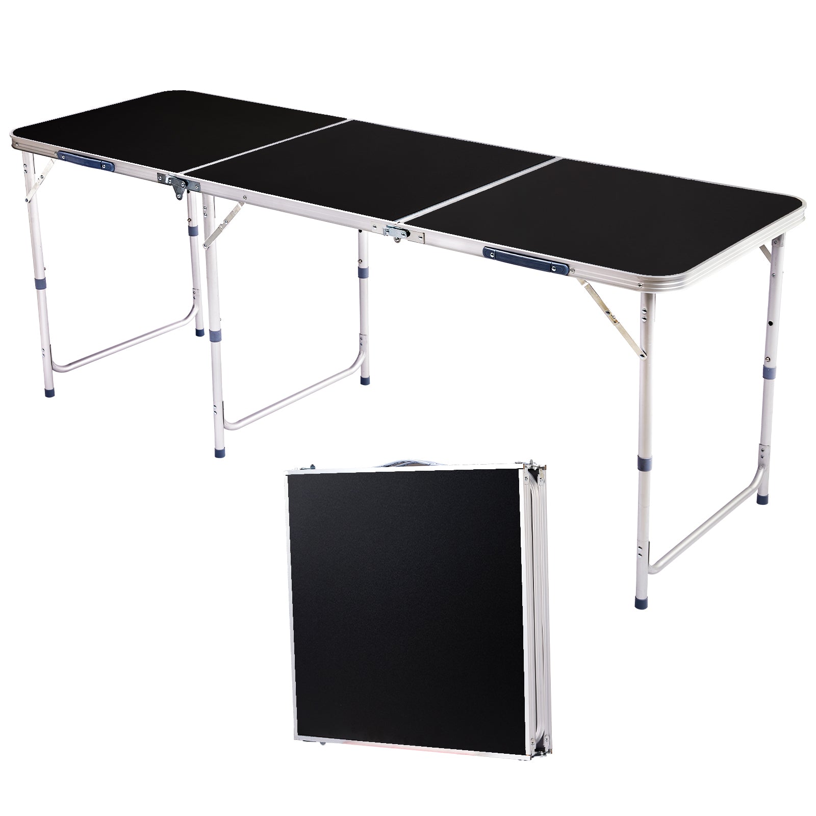 6ft 180-60cm Aluminum Alloy 3-Fold Portable Folding Table, Adjustable Height Outdoor Camping Picnic Dining Desk