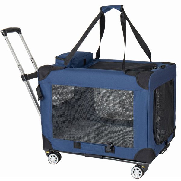 2 In 1, 28'' Collapsible Travel Dog Crate For Medium Large Dogs, Rolling Pet Carrier With Wheels, 3-Door Portable Folding Pet Kennel With Me