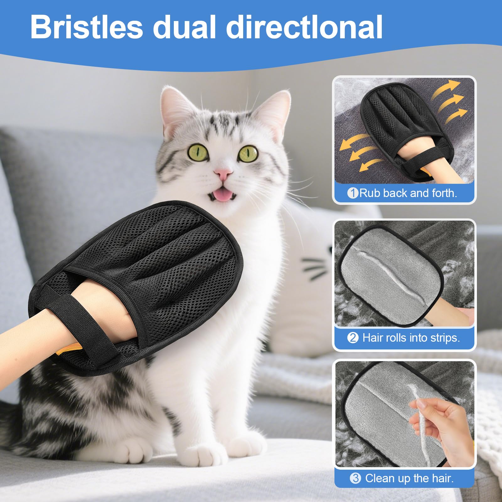 Pet Hair Removal Glove For Cats & Dogs, Upgraded Five-Finger Electrostatic Pet Hair Glove, Reusable Magic Brush Pet Hair