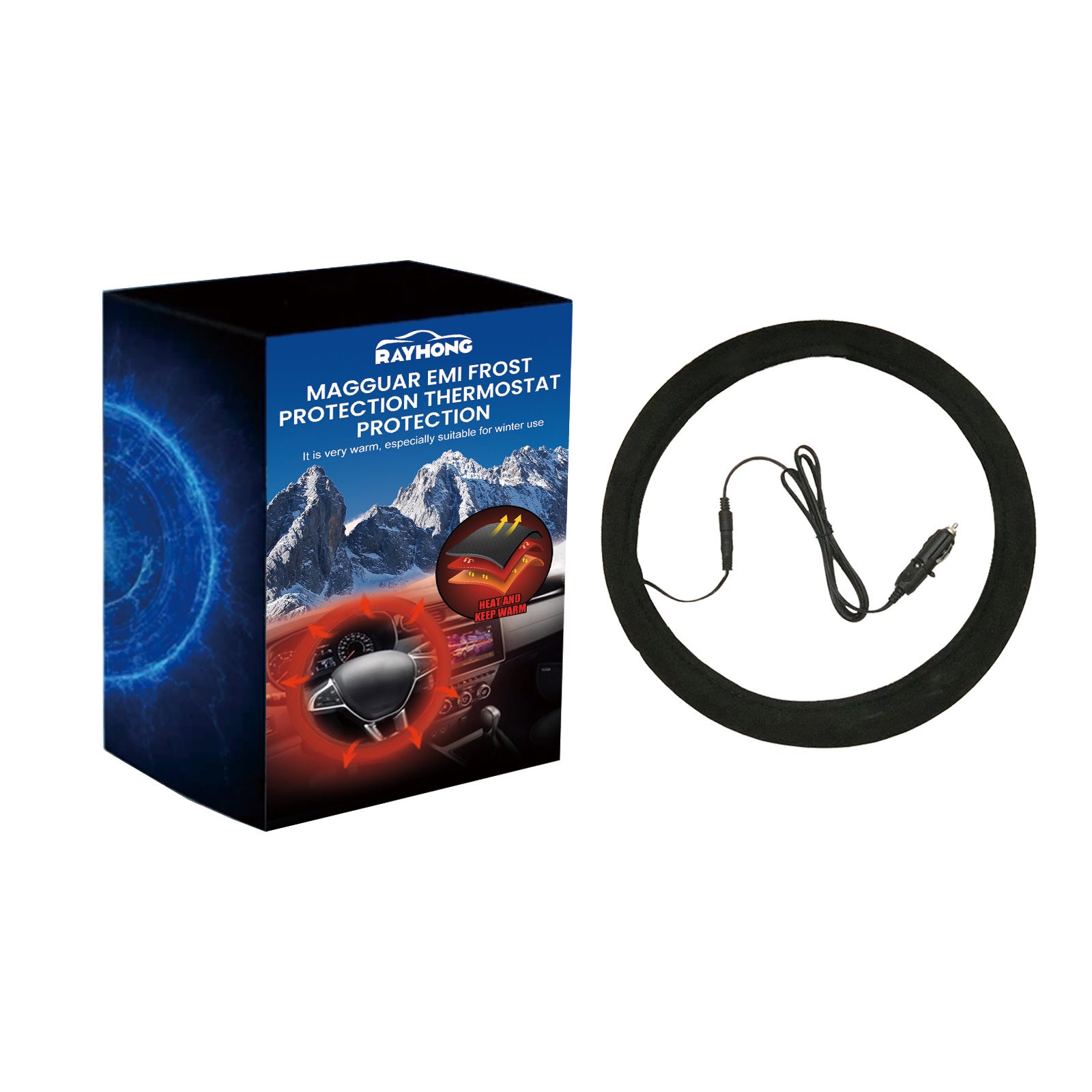 Rayhong Car Heated Steering Wheel Cover, Anti-Slip Universal Steering Wheel Cover, Quick Hand Warming Protective Cover