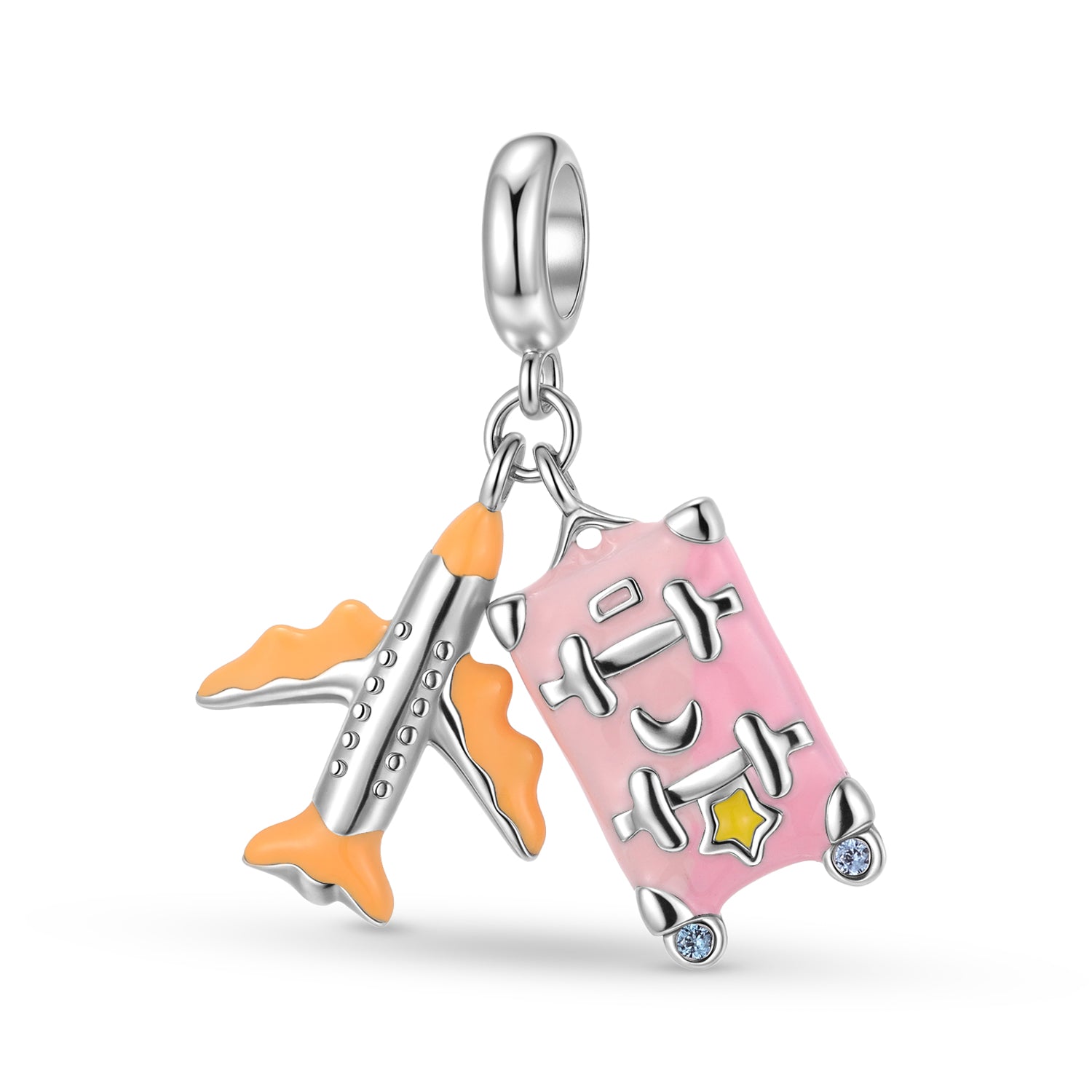 Airplane Suitcase Travel Charm 925 Sterling Silver Pendant Bead For DIY Charm Bracelet Necklace Travel Jewelry Gift
