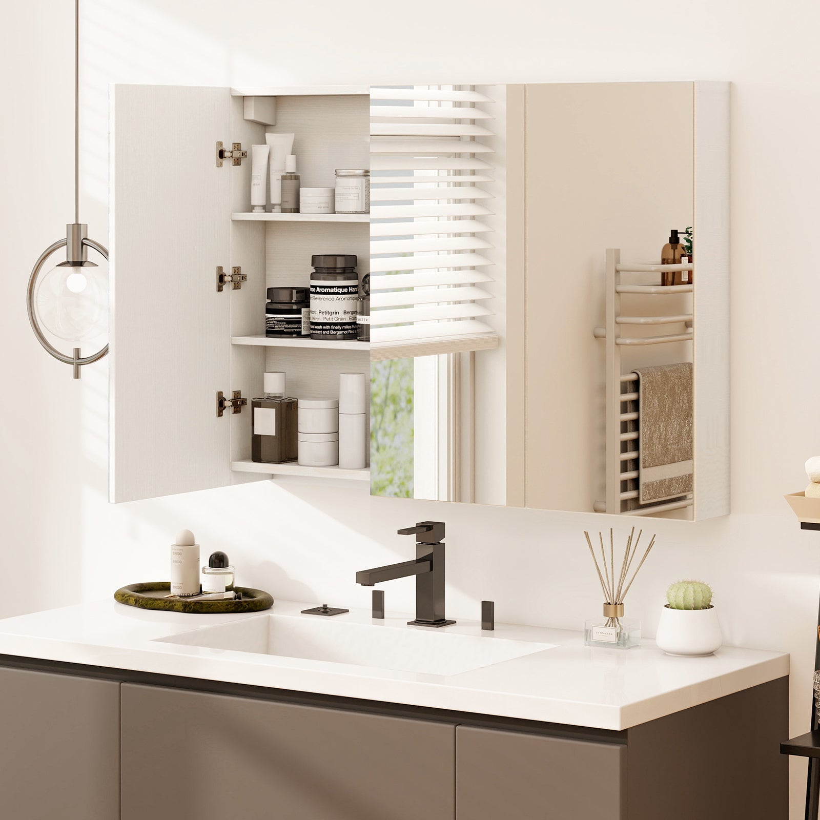 Frameless Bathroom Wall Mounted Mirror Cabinet With 3 Doors