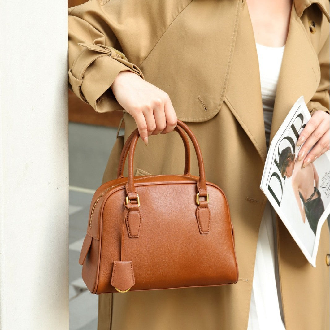 Top-Grain Leather Versatile Bag 2026 New Boston Pillow Bag Shoulder And Crossbody Bag Large Capacity Genuine Leather Han