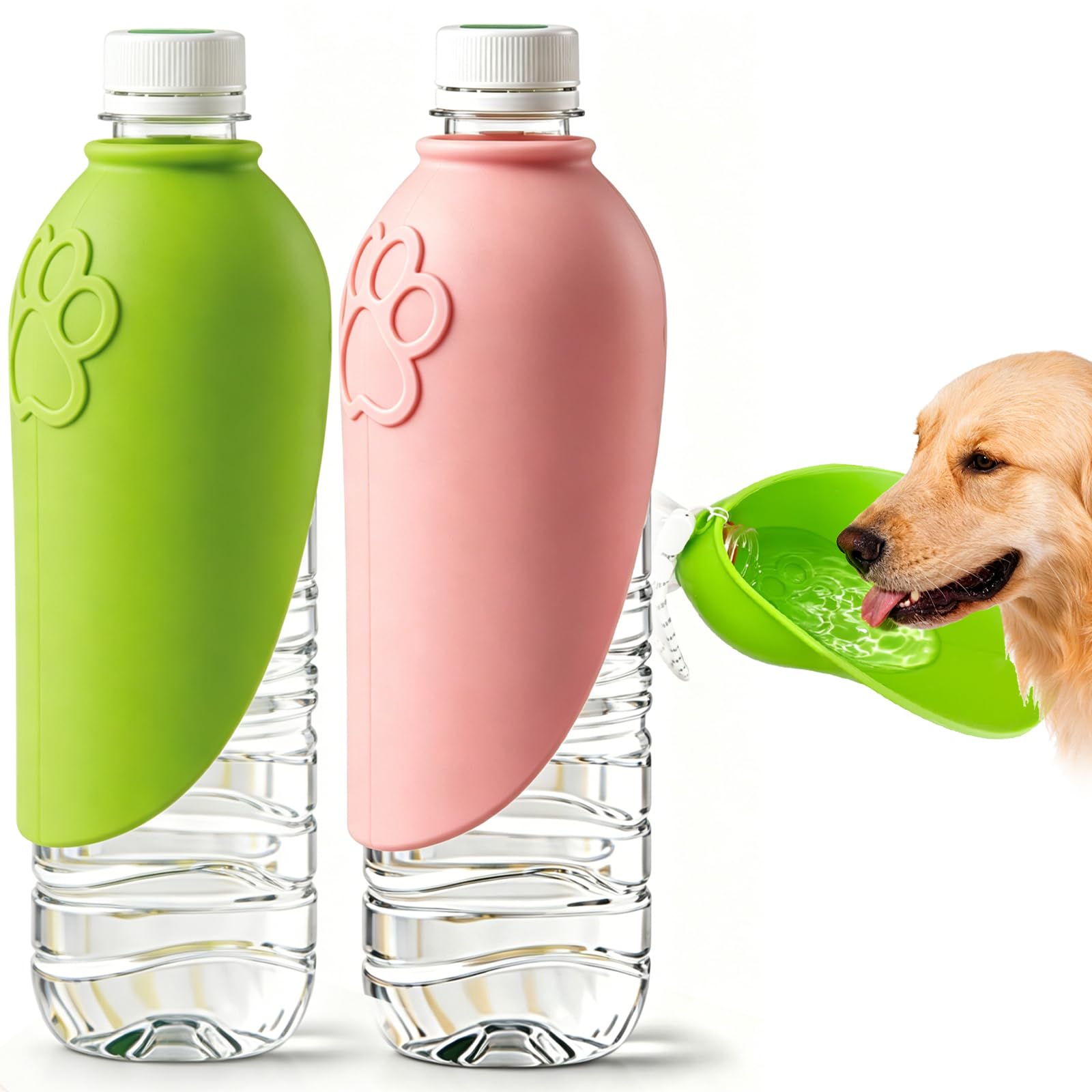 Portable Dog Water Bottle Attachment, Slip-On Pet Water Bowl For Walks Silicone Dog Drink Dispenser, Fits Standard Water