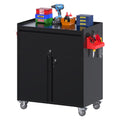 Reemoon 35inch H Metal Garage Storage Cabinet On Wheels,1Drawer Tool Storage Cabinet With Pegboard And 4 Hooks For Garage, Home, Office,Asse