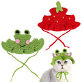 2Pcs Crochet Cat Hats Knit Cat Hat Strawberry And Frog Hat Cute Knit Cat, Soft, With Adjustable Cord, Handmade Crochet C