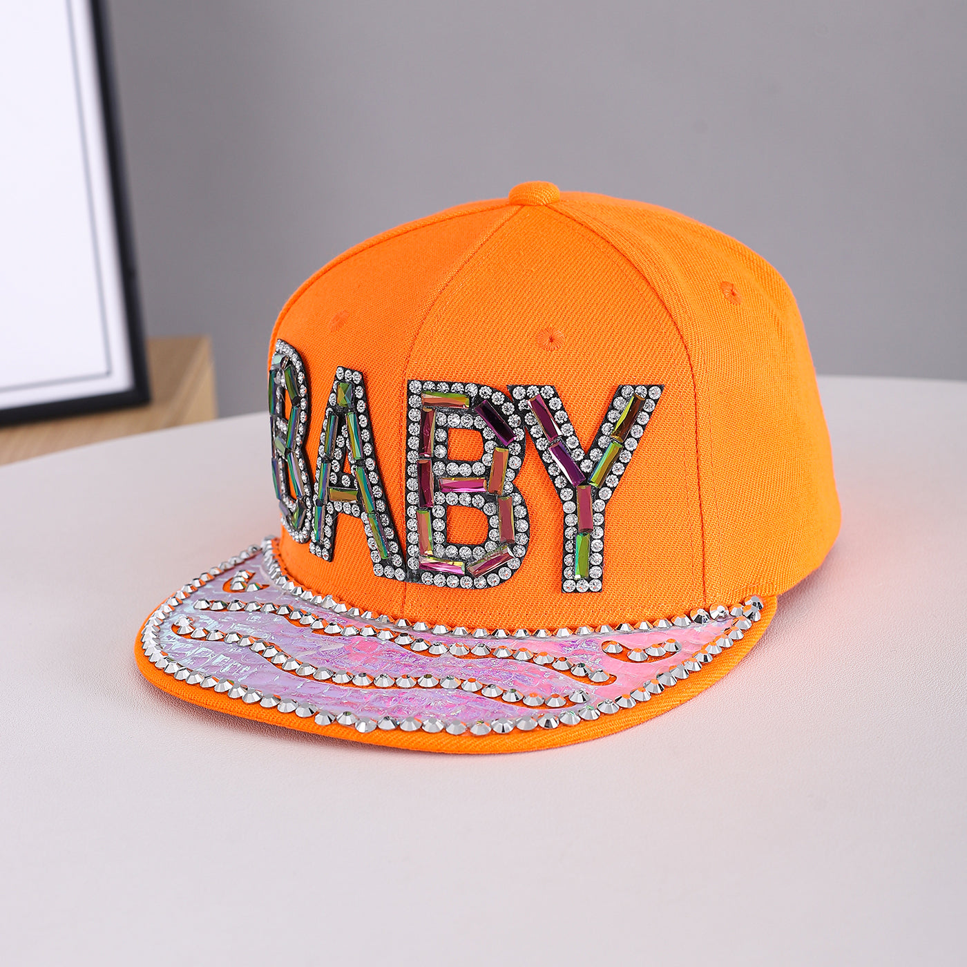 Men's And Women's Identical Colorful Diamond BABY Letter Hot Stamping Diamond Brim Hat. This Stylish Hip-hop Style Flat