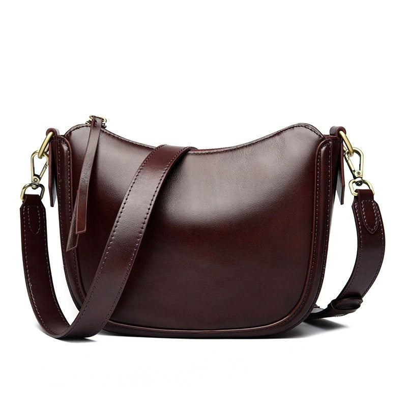 Foreign Trade Vegetable-tanned Top-grain Cowhide Crescent Shoulder Bag, Simple And Versatile Crossbody Women S Genuine L