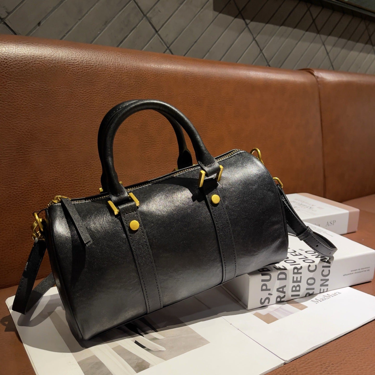 Genuine Leather Melard Vintage Handbag, Cross-Border Women's Bag, Light Luxury Chic Boston Top-Layer Cowhide Shoulder Ba
