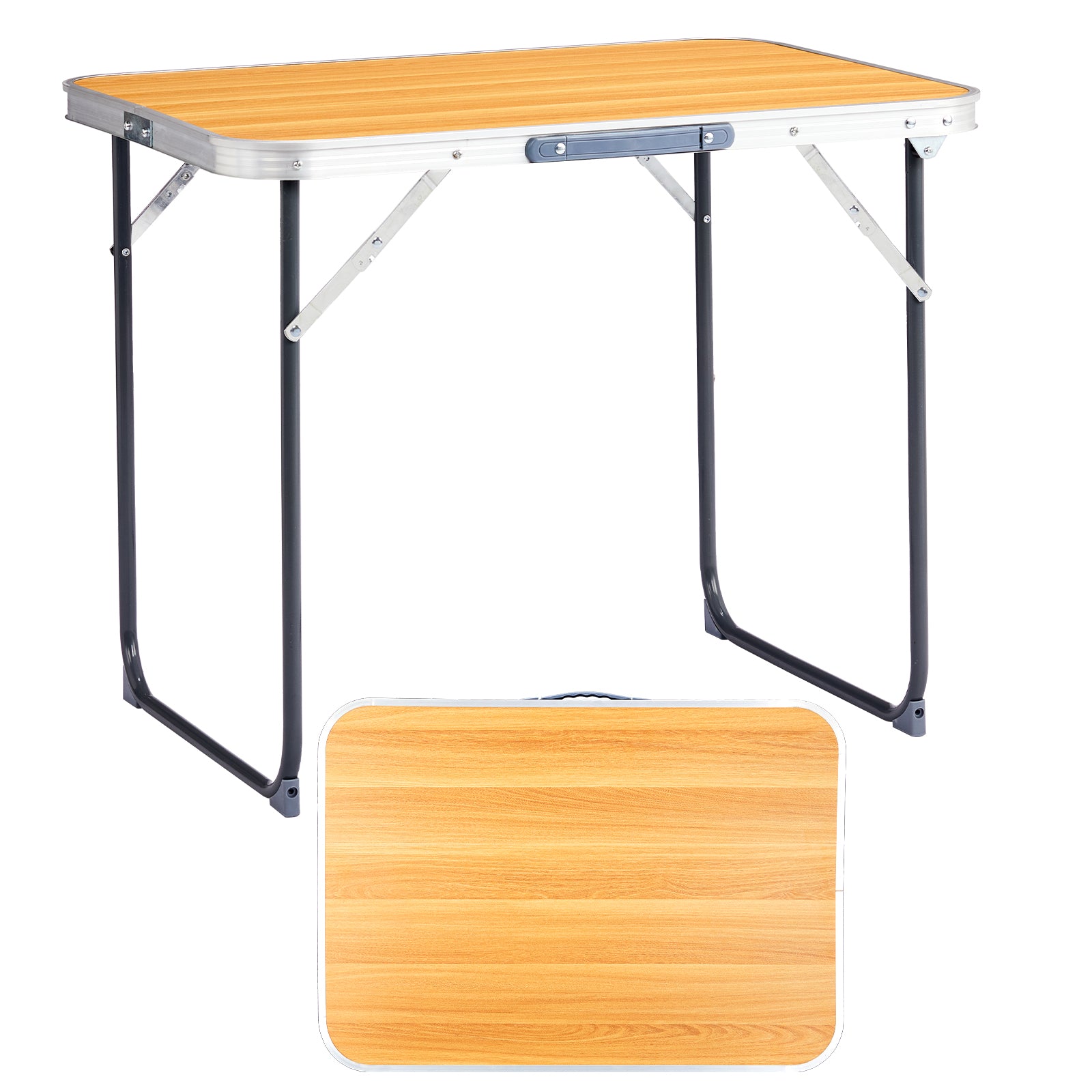 2.3ft Portable Aluminum Folding Table, Indoor & Outdoor Lightweight Picnic Camping Desk, Wood Grain Foldable Table With Carry Handle