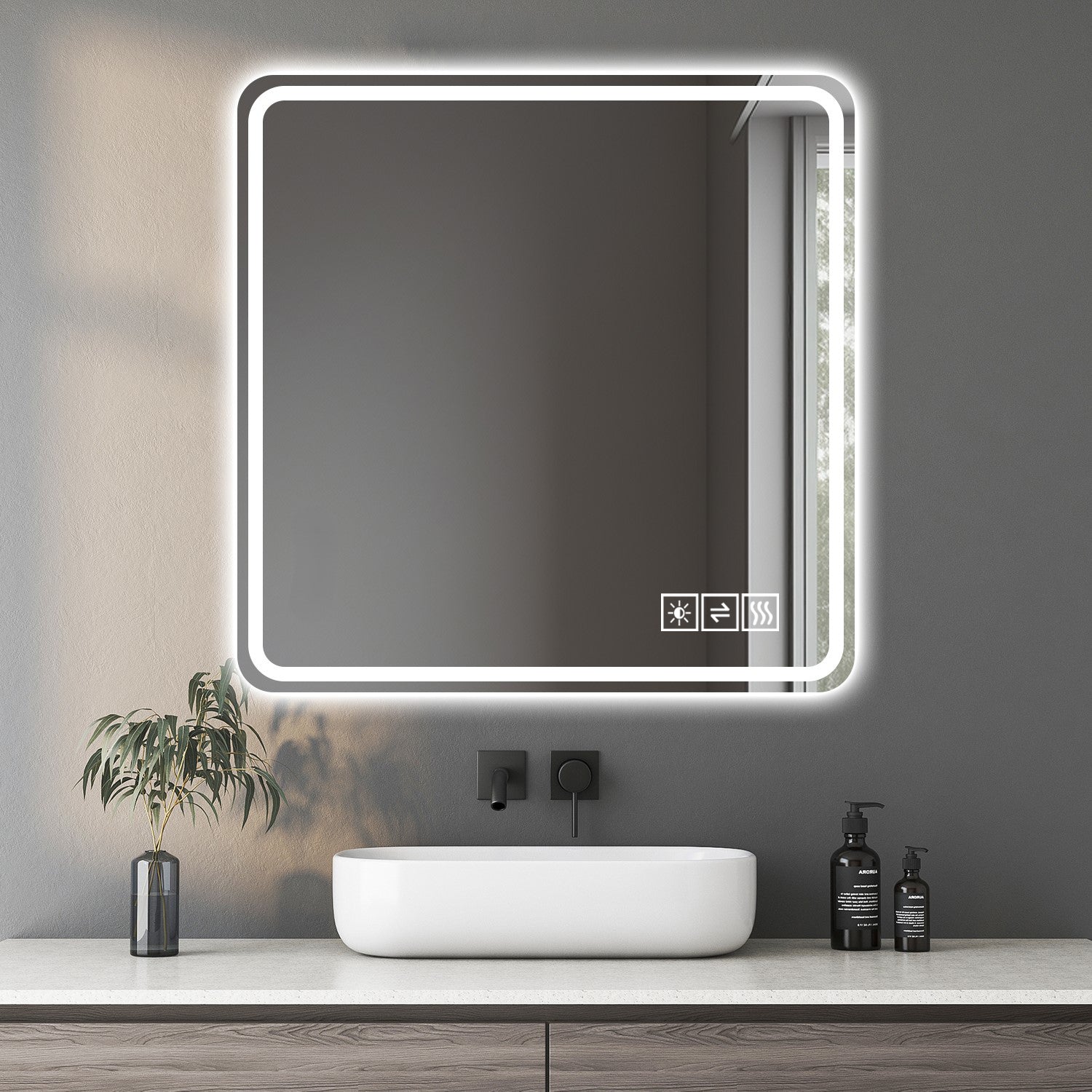 36x36in LED Bathroom Mirror, Anti-Explosion Glass, Rust-Resistant, Anti-Fog Features, Tri-Color Changing, Ideal For All Bathroom Decors, A M