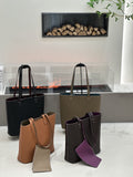 2026 New Korean Style Double-Sided Shoulder Bag TC Top Layer Cowhide Bucket Bag Large Capacity Open-Top Underarm Bag