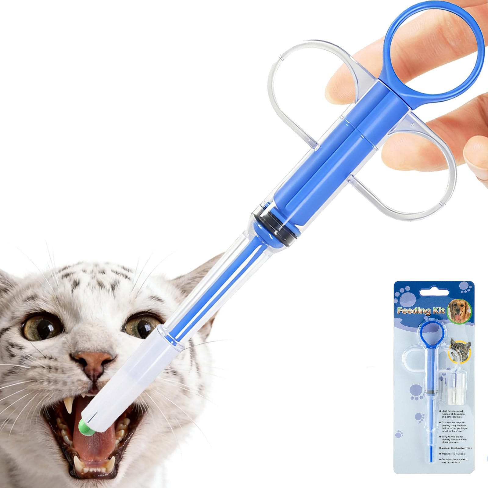 Cat Pill Shooter, Pill Popper For Cats & Dogs, 2-in-1 Pet Piller Anti-drop Syringe For Tablets & Liquid. Easy Admin For