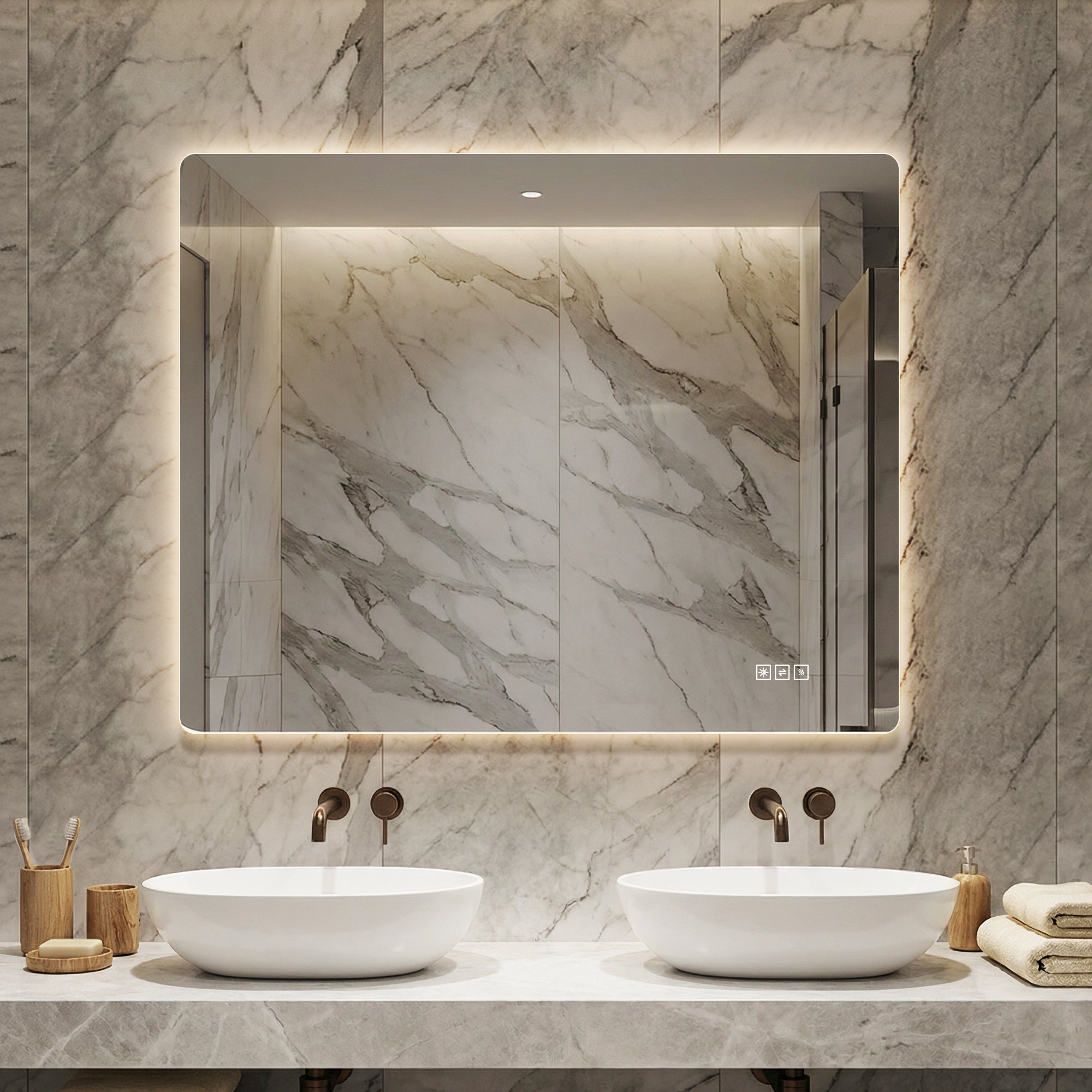 36x30 Inch Bathroom Mirror With Led Lights Front And Backlit, Anti-Fog Lighted Vanity Mirrors For Wall Mounted, 3 Colors And 5 Level Dimmabl