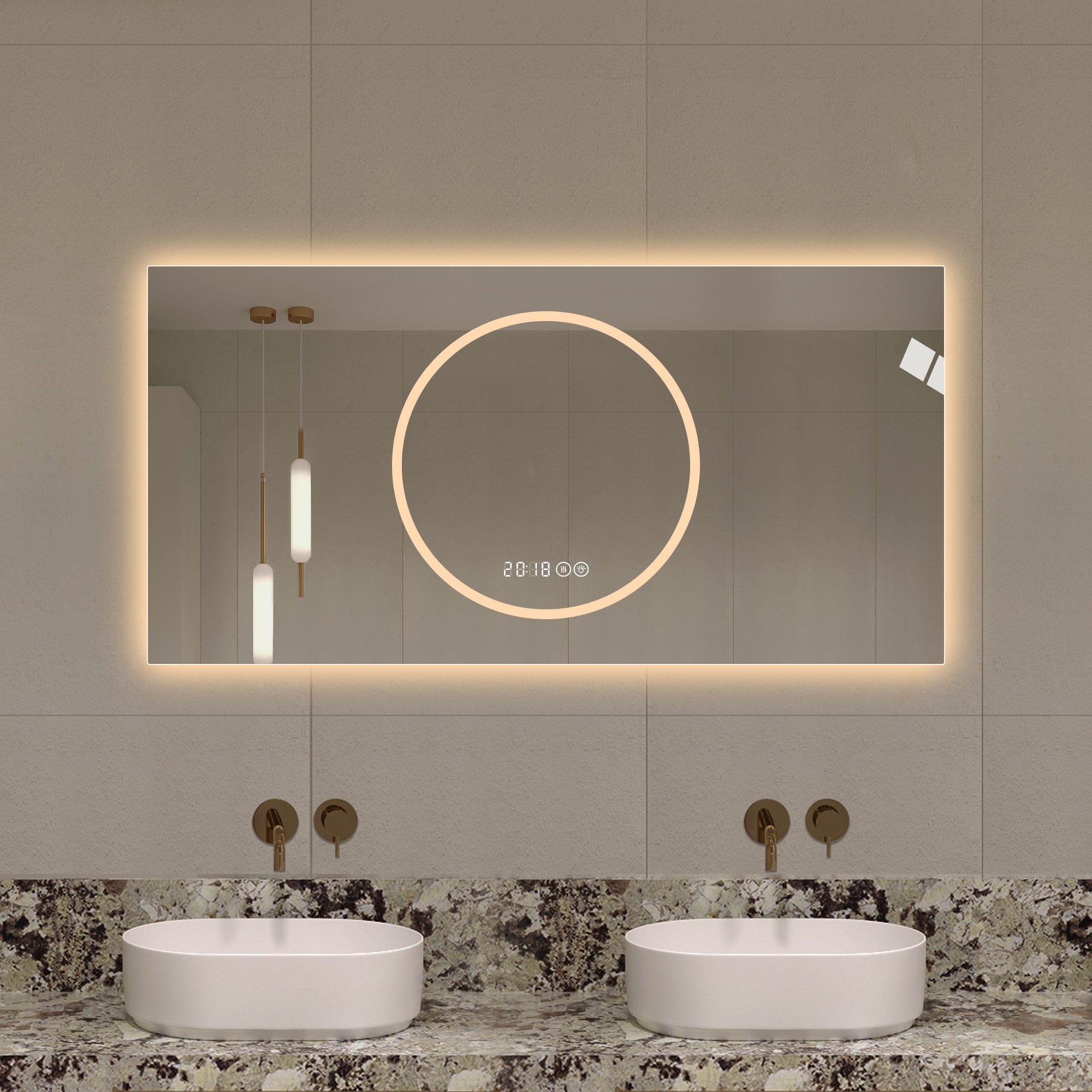 48x24 Inch Bathroom Mirror With Led Lights , Anti-Fog Lighted Vanity Mirrors For Wall Mounted, 3 Colors And 6 Level Dimmable, Horizontal