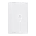 Metal Garage Storage Cabinet, Lockable Steel Storage Cabinet With 3 Adjustable Shelves For Garage, Office, Home, Assembly Required, White