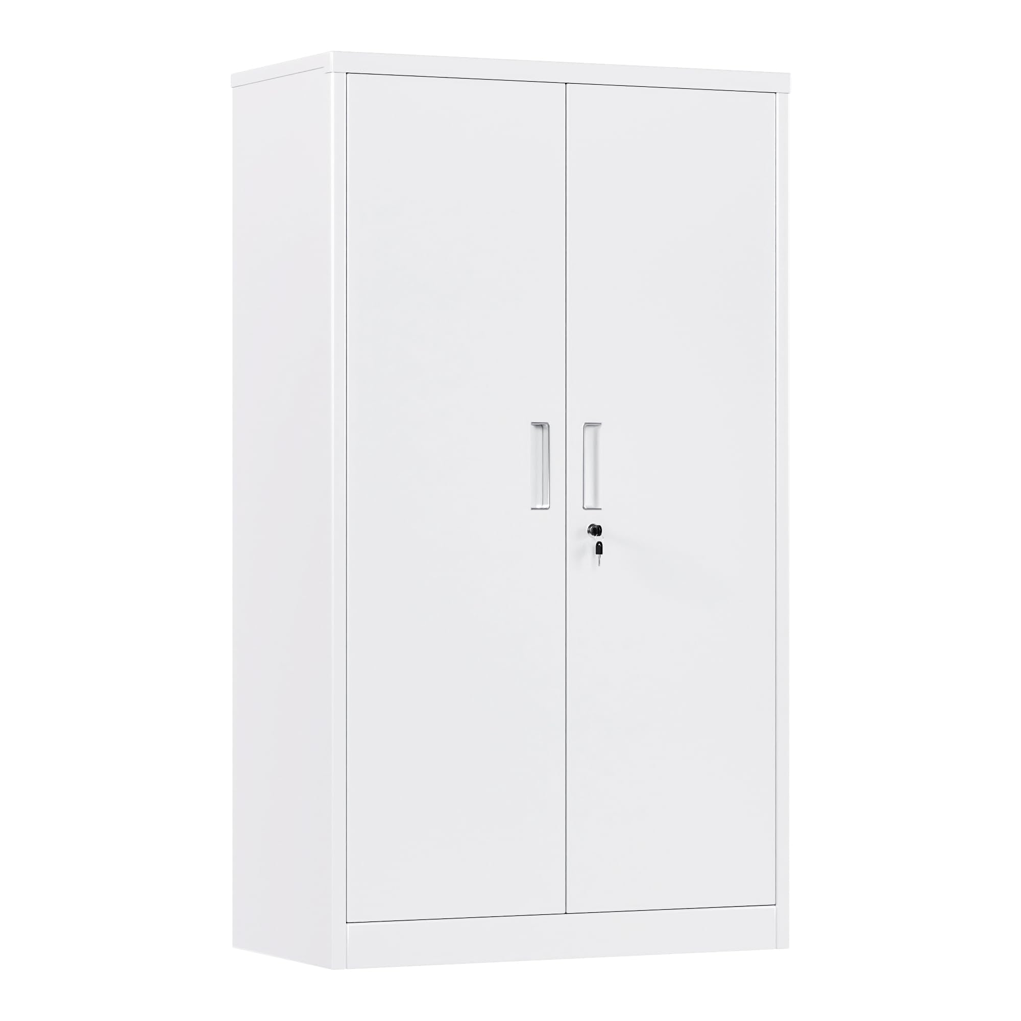 Metal Garage Storage Cabinet, Lockable Steel Storage Cabinet With 3 Adjustable Shelves For Garage, Office, Home, Assembly Required, White